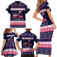 Flamingo I Am The Reason Santa Has A Naughty Christmas Family Matching Short Sleeve Bodycon Dress and Hawaiian Shirt Xmas Holiday Patterns - Wonder Print Shop