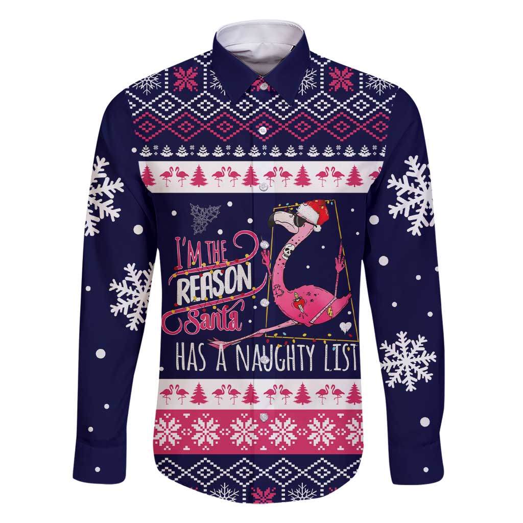 Flamingo I Am The Reason Santa Has A Naughty Christmas Family Matching Short Sleeve Bodycon Dress and Hawaiian Shirt Xmas Holiday Patterns - Wonder Print Shop