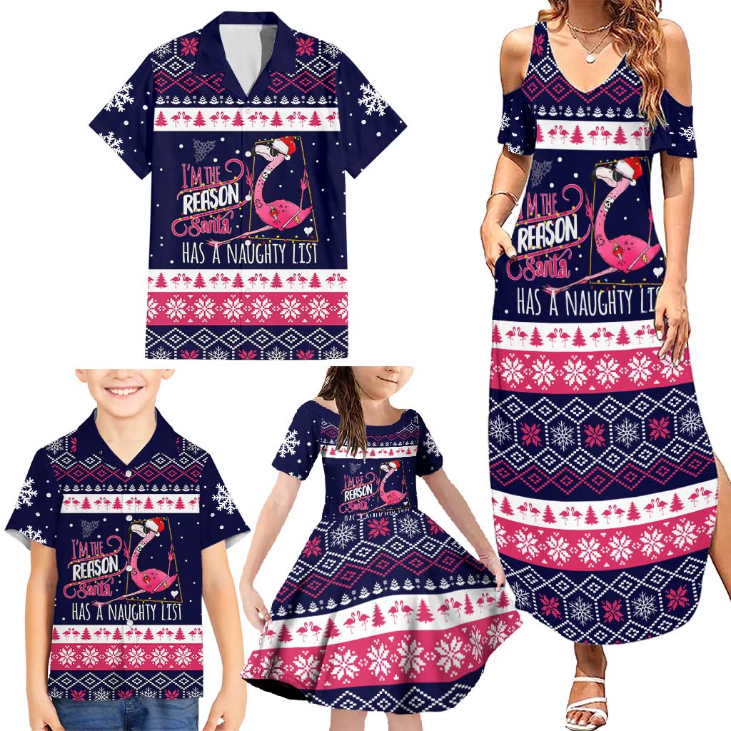Flamingo I Am The Reason Santa Has A Naughty Christmas Family Matching Summer Maxi Dress and Hawaiian Shirt Xmas Holiday Patterns - Wonder Print Shop
