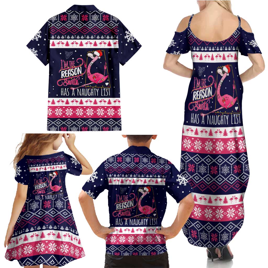 Flamingo I Am The Reason Santa Has A Naughty Christmas Family Matching Summer Maxi Dress and Hawaiian Shirt Xmas Holiday Patterns - Wonder Print Shop