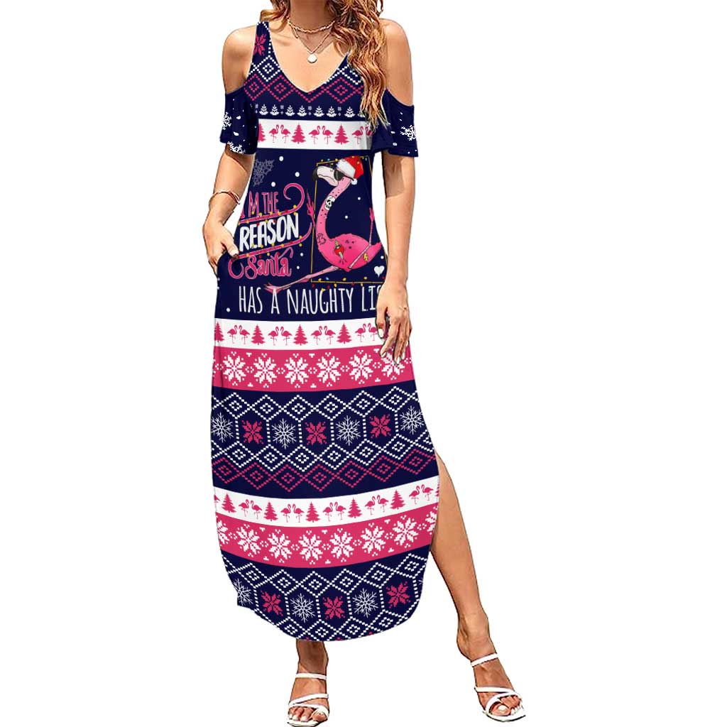 Flamingo I Am The Reason Santa Has A Naughty Christmas Family Matching Summer Maxi Dress and Hawaiian Shirt Xmas Holiday Patterns - Wonder Print Shop