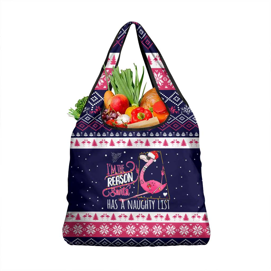 Flamingo I Am The Reason Santa Has A Naughty Christmas Grocery Bag Xmas Holiday Patterns - Wonder Print Shop