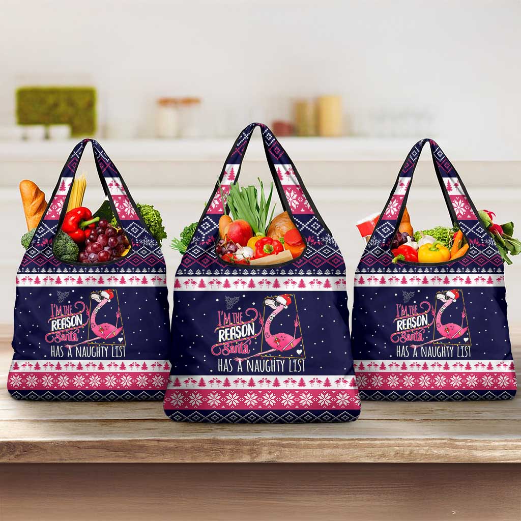 Flamingo I Am The Reason Santa Has A Naughty Christmas Grocery Bag Xmas Holiday Patterns - Wonder Print Shop