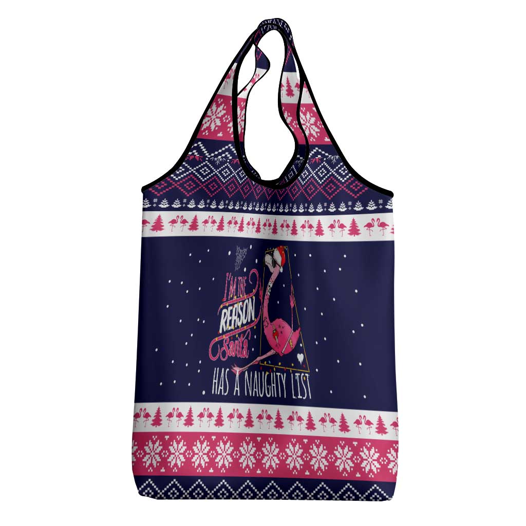 Flamingo I Am The Reason Santa Has A Naughty Christmas Grocery Bag Xmas Holiday Patterns - Wonder Print Shop