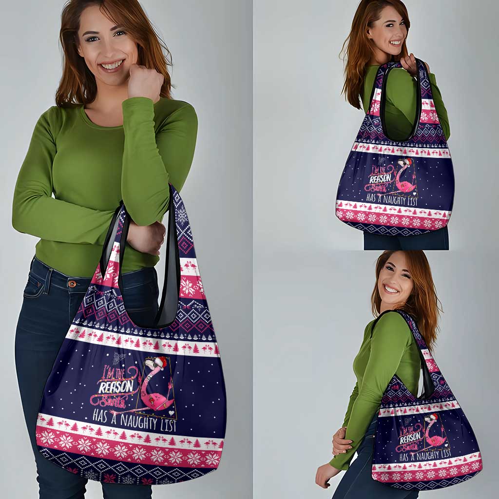 Flamingo I Am The Reason Santa Has A Naughty Christmas Grocery Bag Xmas Holiday Patterns - Wonder Print Shop