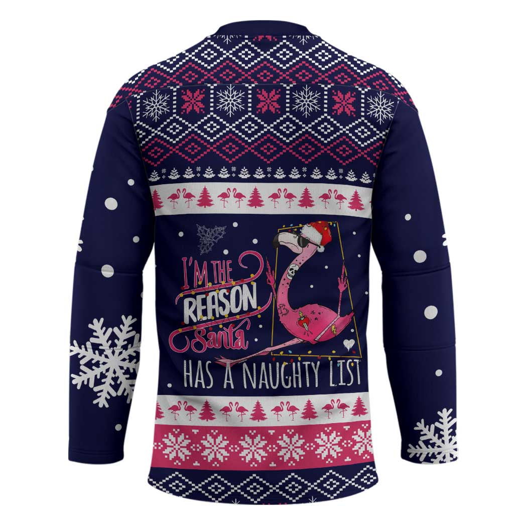 Flamingo I Am The Reason Santa Has A Naughty Christmas Hockey Jersey Xmas Holiday Patterns - Wonder Print Shop