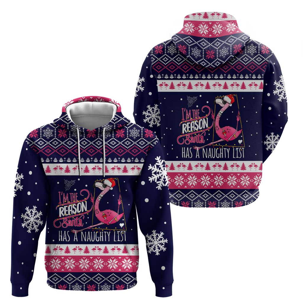 Flamingo I Am The Reason Santa Has A Naughty Christmas Hoodie Xmas Holiday Patterns - Wonder Print Shop