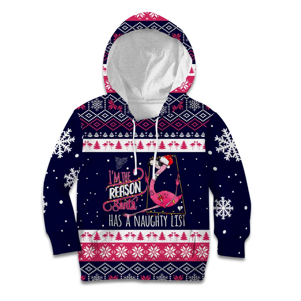 Flamingo I Am The Reason Santa Has A Naughty Christmas Kid Hoodie Xmas Holiday Patterns - Wonder Print Shop