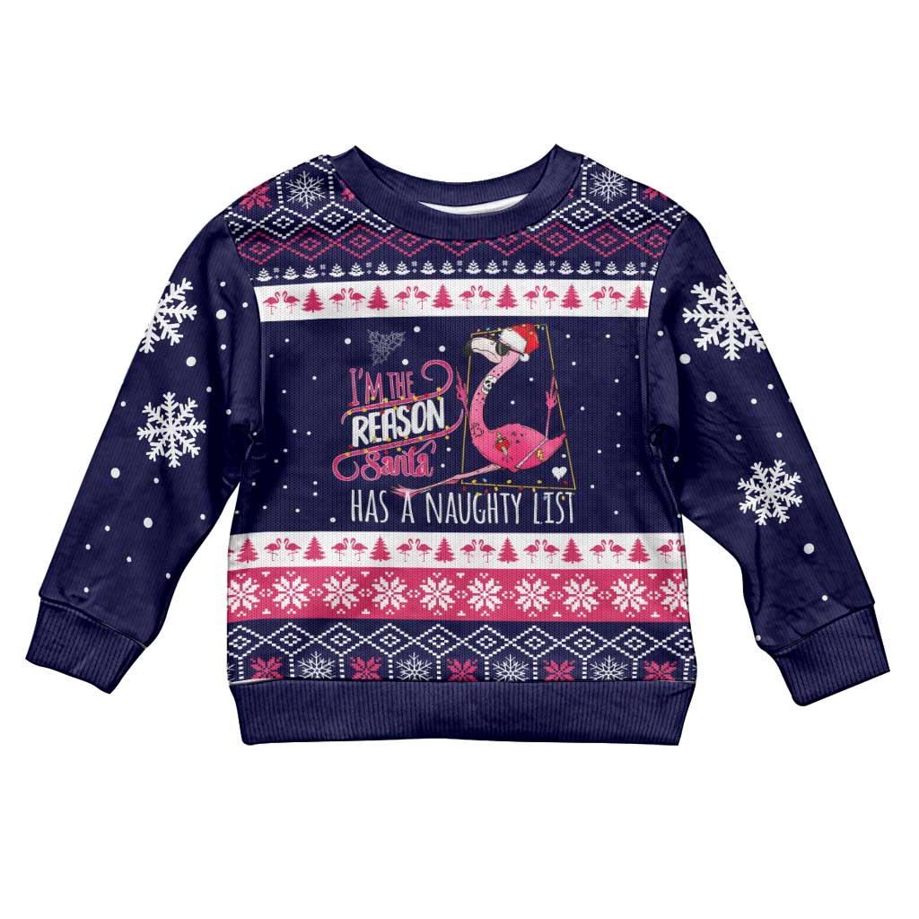 Flamingo I Am The Reason Santa Has A Naughty Christmas Kid Ugly Christmas Sweater Xmas Holiday Patterns - Wonder Print Shop