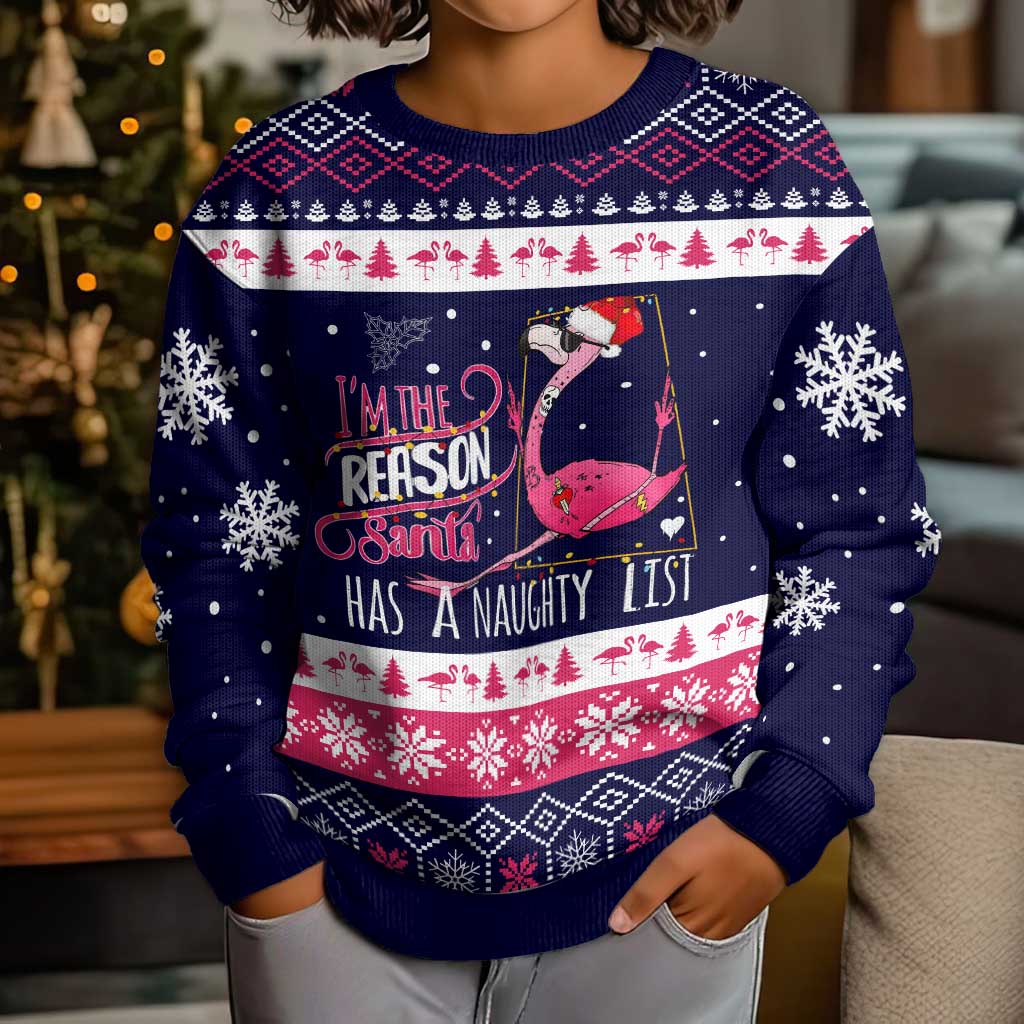 Flamingo I Am The Reason Santa Has A Naughty Christmas Kid Ugly Christmas Sweater Xmas Holiday Patterns - Wonder Print Shop