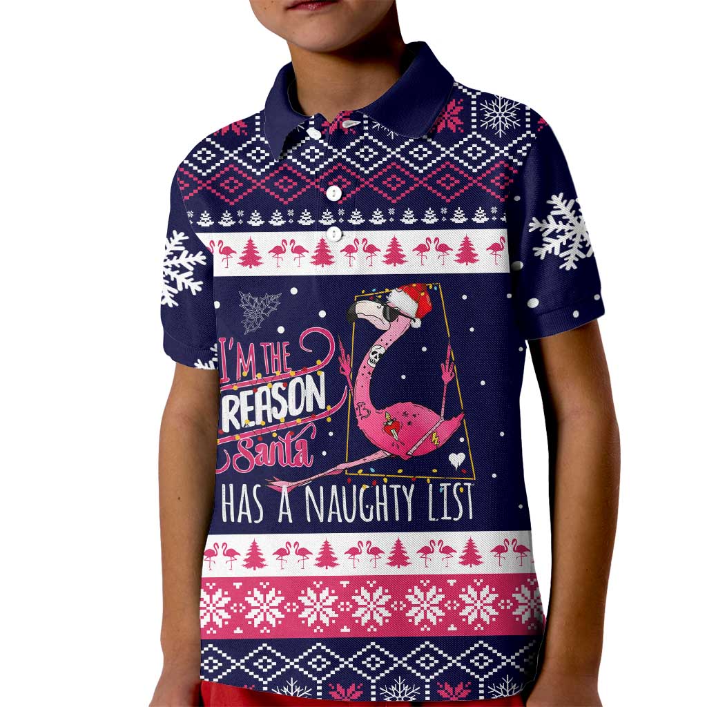 Flamingo I Am The Reason Santa Has A Naughty Christmas Kid Polo Shirt Xmas Holiday Patterns - Wonder Print Shop