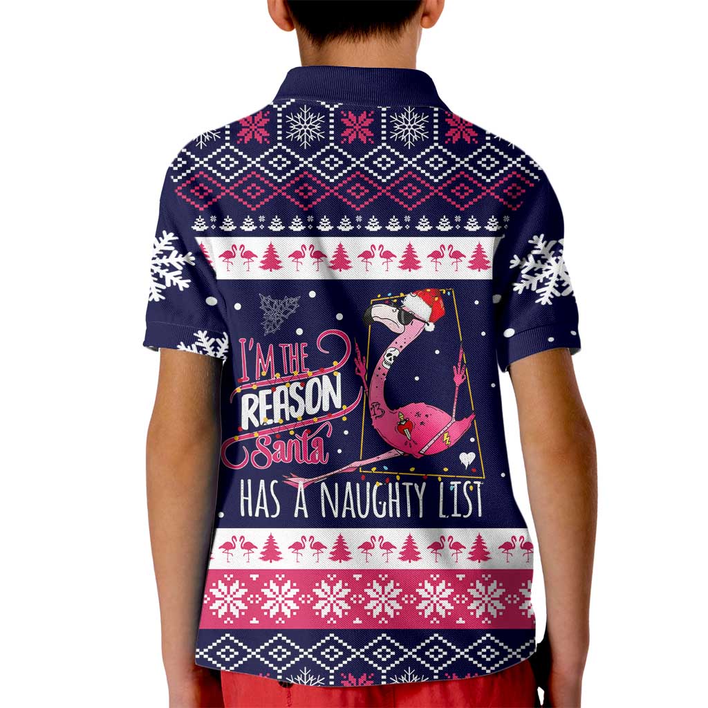 Flamingo I Am The Reason Santa Has A Naughty Christmas Kid Polo Shirt Xmas Holiday Patterns - Wonder Print Shop