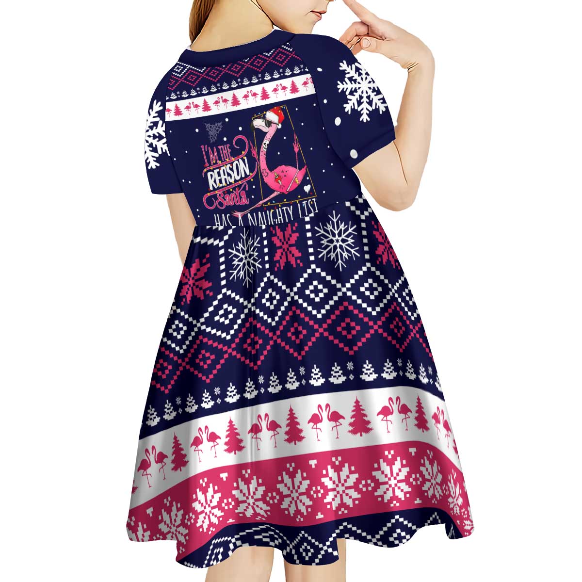 Flamingo I Am The Reason Santa Has A Naughty Christmas Kid Short Sleeve Dress Xmas Holiday Patterns - Wonder Print Shop
