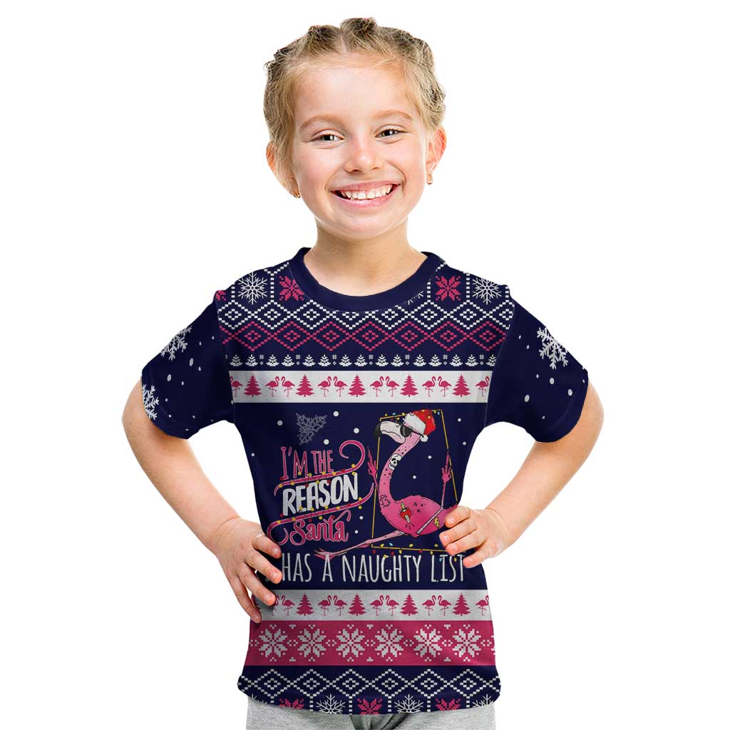 Flamingo I Am The Reason Santa Has A Naughty Christmas Kid T Shirt Xmas Holiday Patterns - Wonder Print Shop