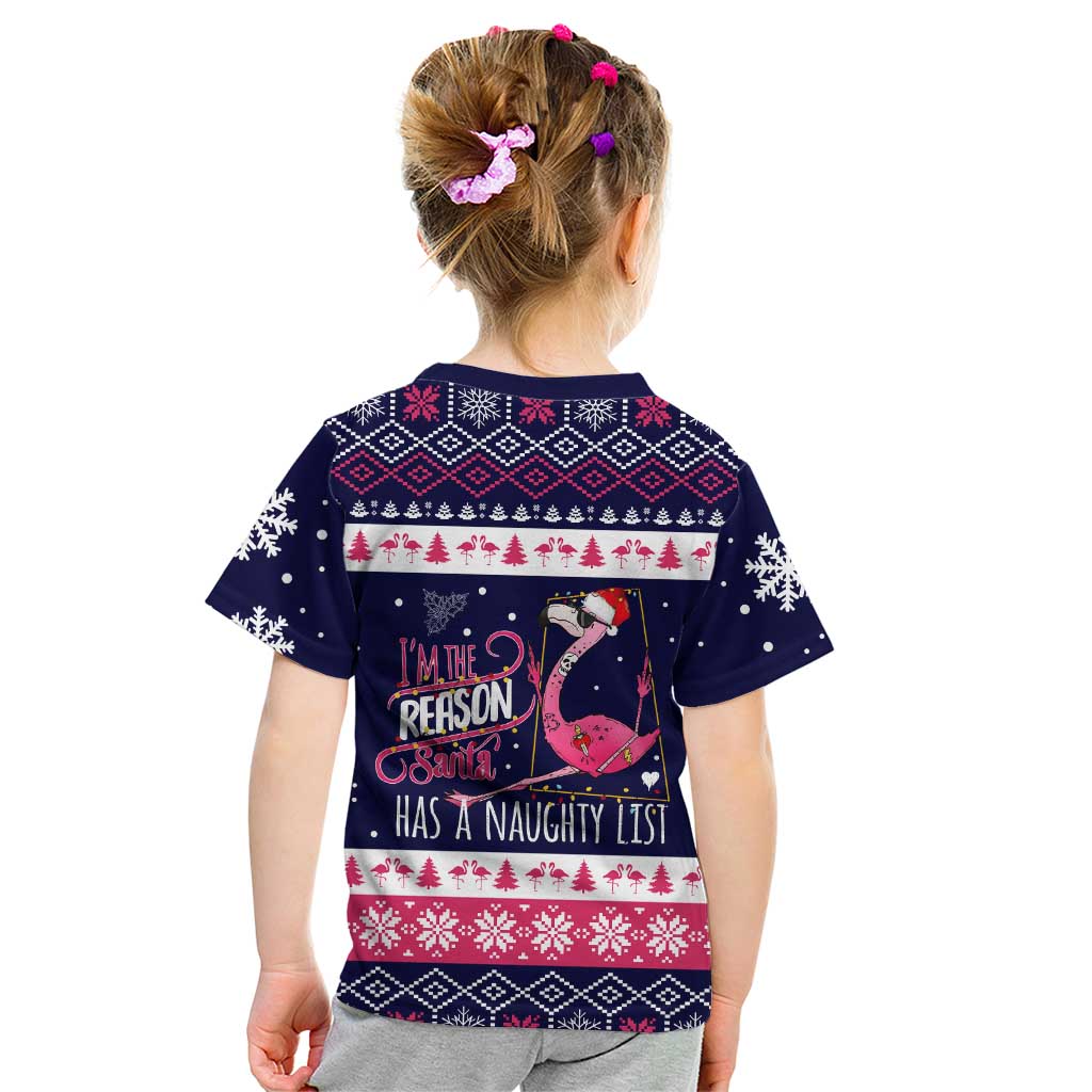 Flamingo I Am The Reason Santa Has A Naughty Christmas Kid T Shirt Xmas Holiday Patterns - Wonder Print Shop