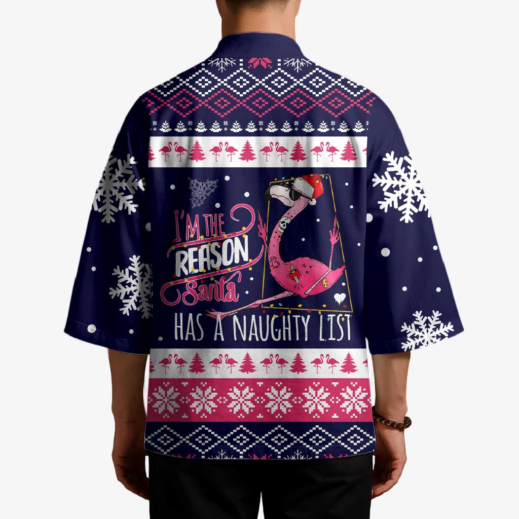 Flamingo I Am The Reason Santa Has A Naughty Christmas Kimono Xmas Holiday Patterns - Wonder Print Shop