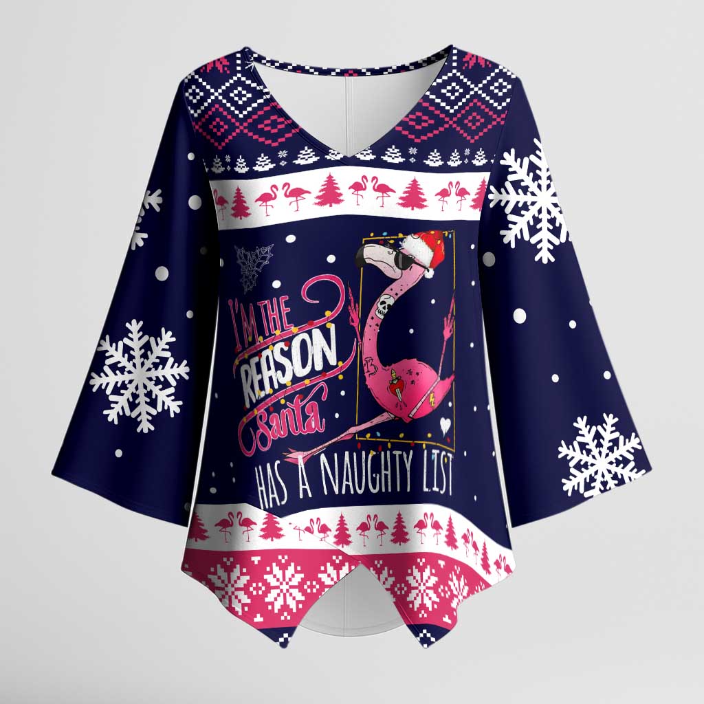Flamingo I Am The Reason Santa Has A Naughty Christmas Kimono Sleeve Blouse Xmas Holiday Patterns - Wonder Print Shop