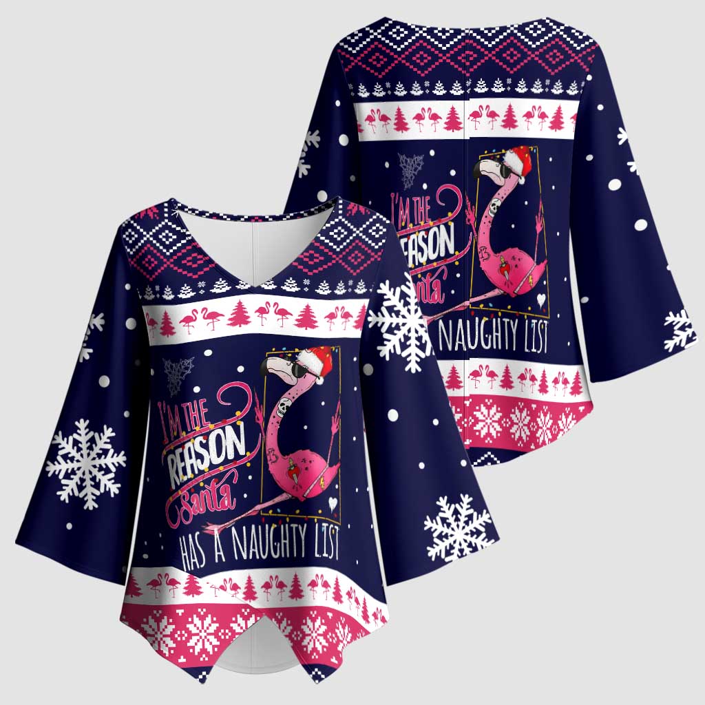 Flamingo I Am The Reason Santa Has A Naughty Christmas Kimono Sleeve Blouse Xmas Holiday Patterns - Wonder Print Shop