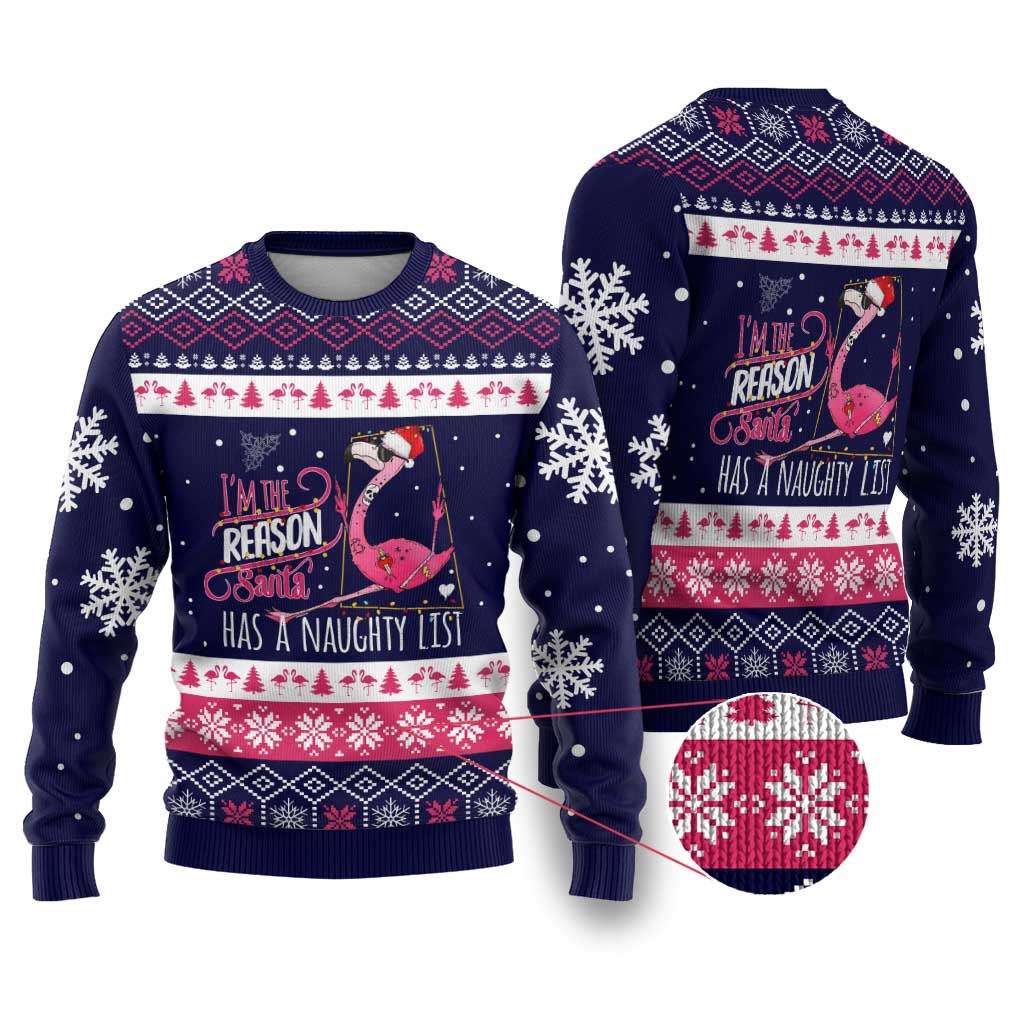Flamingo I Am The Reason Santa Has A Naughty Christmas Ugly Christmas Sweater Xmas Holiday Patterns - Wonder Print Shop