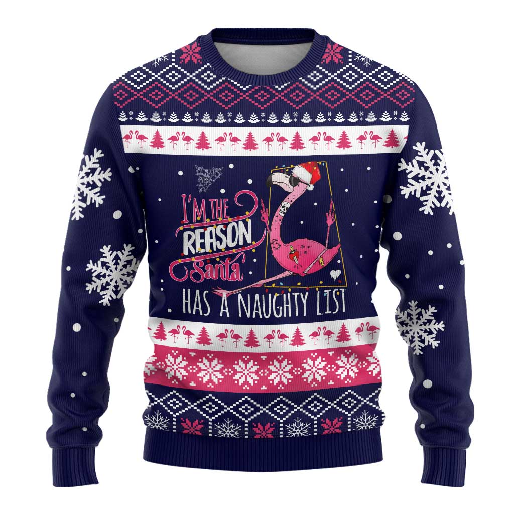 Flamingo I Am The Reason Santa Has A Naughty Christmas Ugly Christmas Sweater Xmas Holiday Patterns - Wonder Print Shop