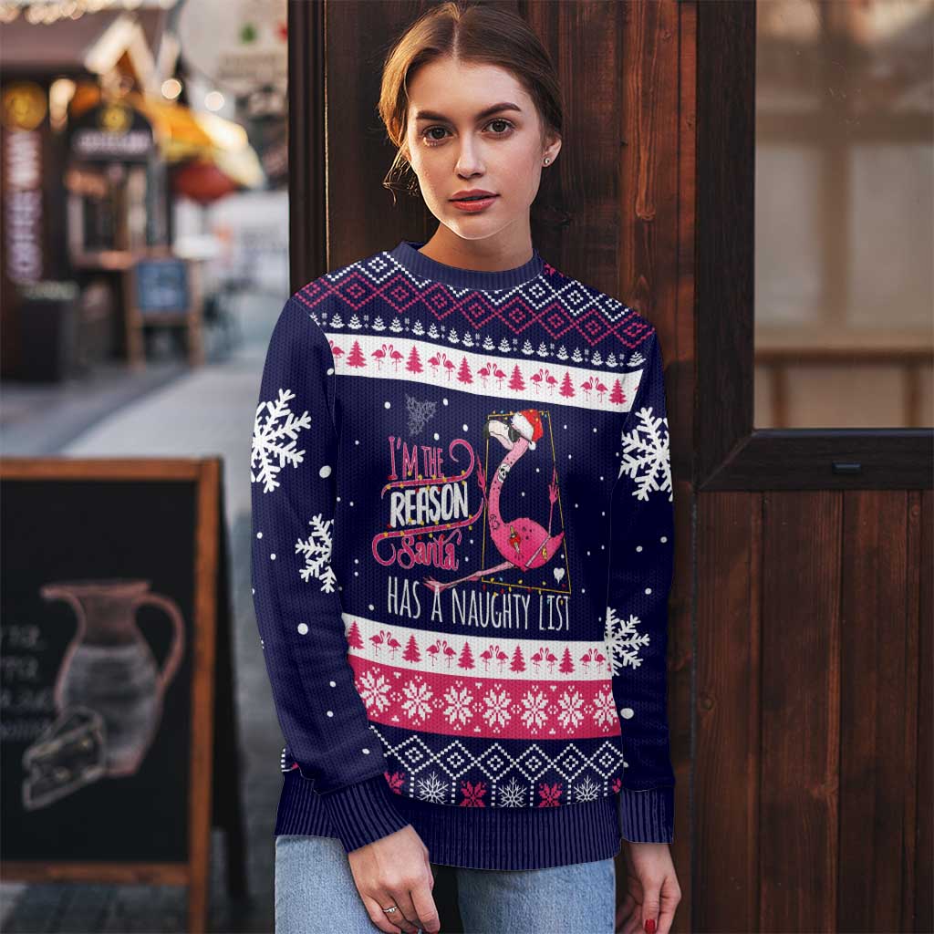 Flamingo I Am The Reason Santa Has A Naughty Christmas Ugly Christmas Sweater Xmas Holiday Patterns - Wonder Print Shop