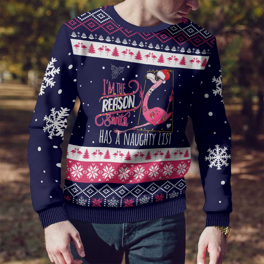 Flamingo I Am The Reason Santa Has A Naughty Christmas Ugly Christmas Sweater Xmas Holiday Patterns - Wonder Print Shop