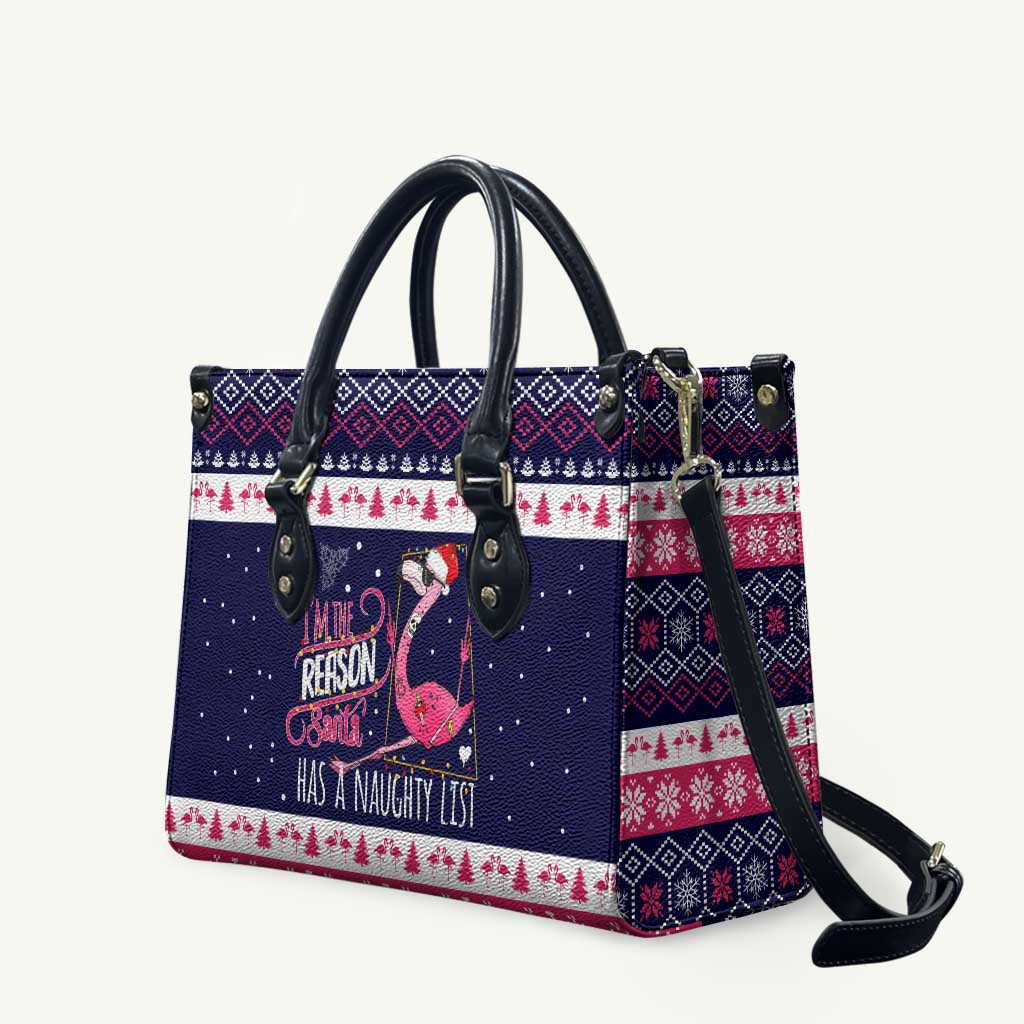 Flamingo I Am The Reason Santa Has A Naughty Christmas Leather Bag Xmas Holiday Patterns - Wonder Print Shop