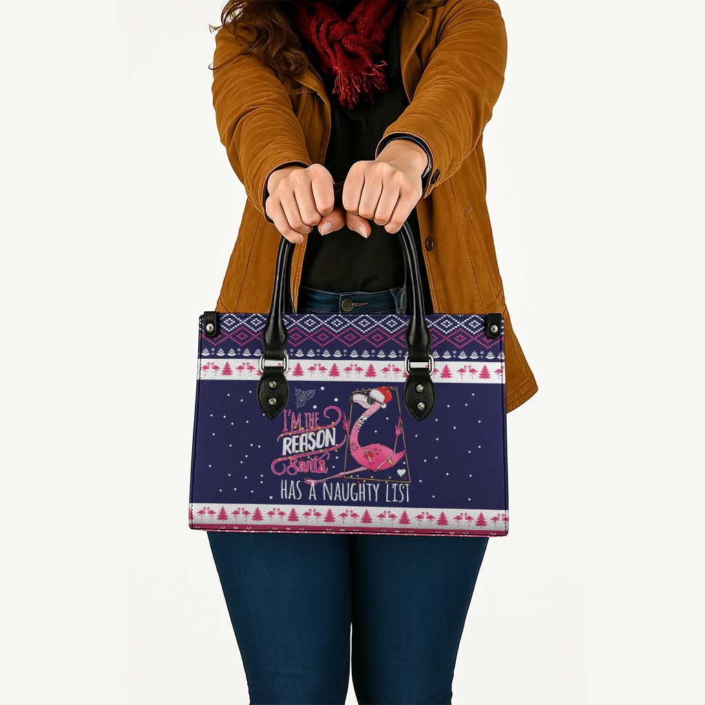 Flamingo I Am The Reason Santa Has A Naughty Christmas Leather Bag Xmas Holiday Patterns - Wonder Print Shop
