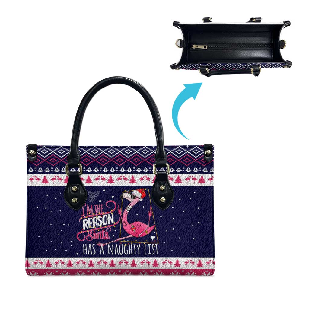 Flamingo I Am The Reason Santa Has A Naughty Christmas Leather Bag Xmas Holiday Patterns - Wonder Print Shop