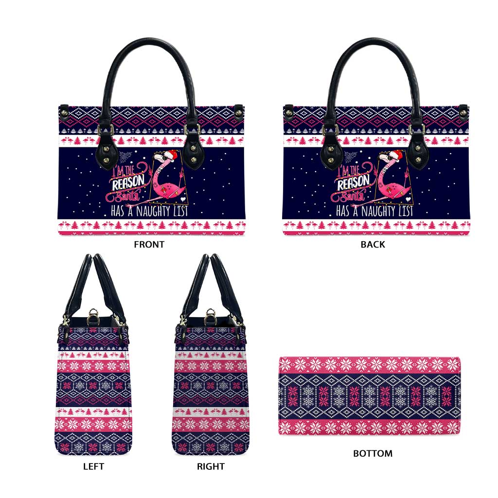 Flamingo I Am The Reason Santa Has A Naughty Christmas Leather Bag Xmas Holiday Patterns - Wonder Print Shop