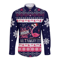 Flamingo I Am The Reason Santa Has A Naughty Christmas Long Sleeve Button Shirt Xmas Holiday Patterns - Wonder Print Shop