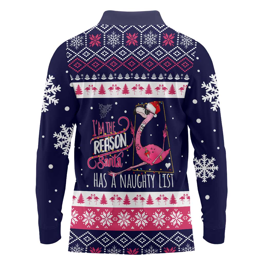 Flamingo I Am The Reason Santa Has A Naughty Christmas Long Sleeve Polo Shirt Xmas Holiday Patterns - Wonder Print Shop