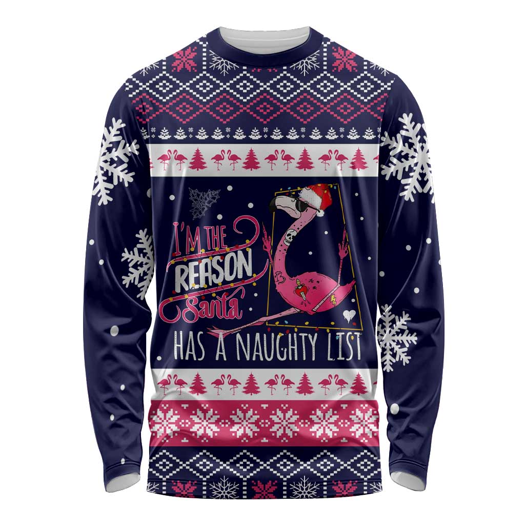 Flamingo I Am The Reason Santa Has A Naughty Christmas Long Sleeve Shirt Xmas Holiday Patterns - Wonder Print Shop