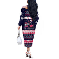 Flamingo I Am The Reason Santa Has A Naughty Christmas Off The Shoulder Long Sleeve Dress Xmas Holiday Patterns - Wonder Print Shop
