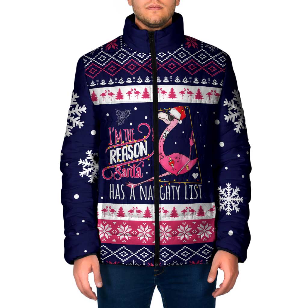 Flamingo I Am The Reason Santa Has A Naughty Christmas Padded Jacket Xmas Holiday Patterns - Wonder Print Shop