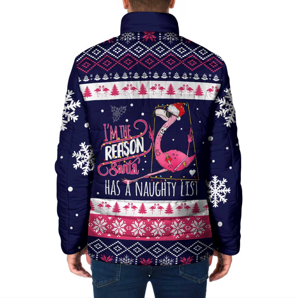 Flamingo I Am The Reason Santa Has A Naughty Christmas Padded Jacket Xmas Holiday Patterns - Wonder Print Shop