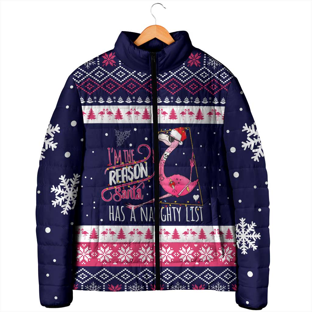 Flamingo I Am The Reason Santa Has A Naughty Christmas Padded Jacket Xmas Holiday Patterns - Wonder Print Shop