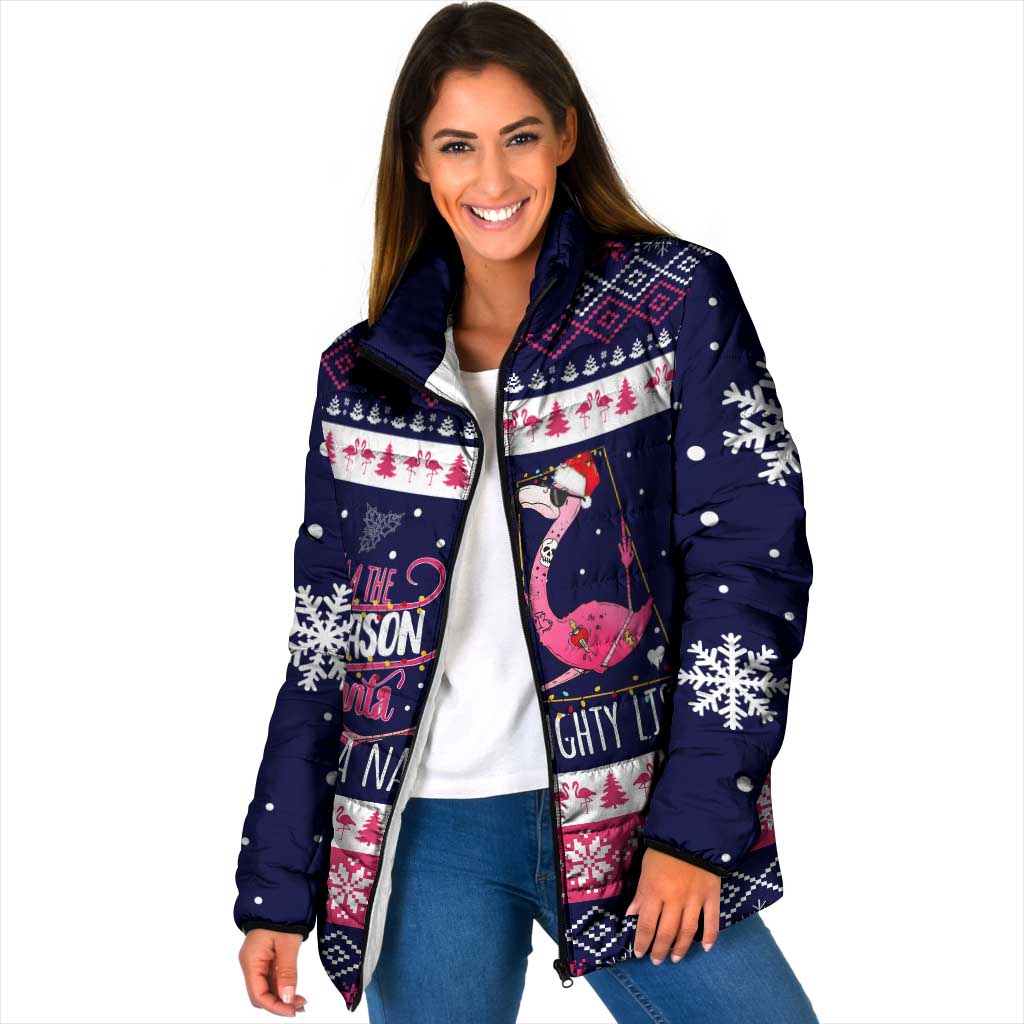 Flamingo I Am The Reason Santa Has A Naughty Christmas Padded Jacket Xmas Holiday Patterns - Wonder Print Shop