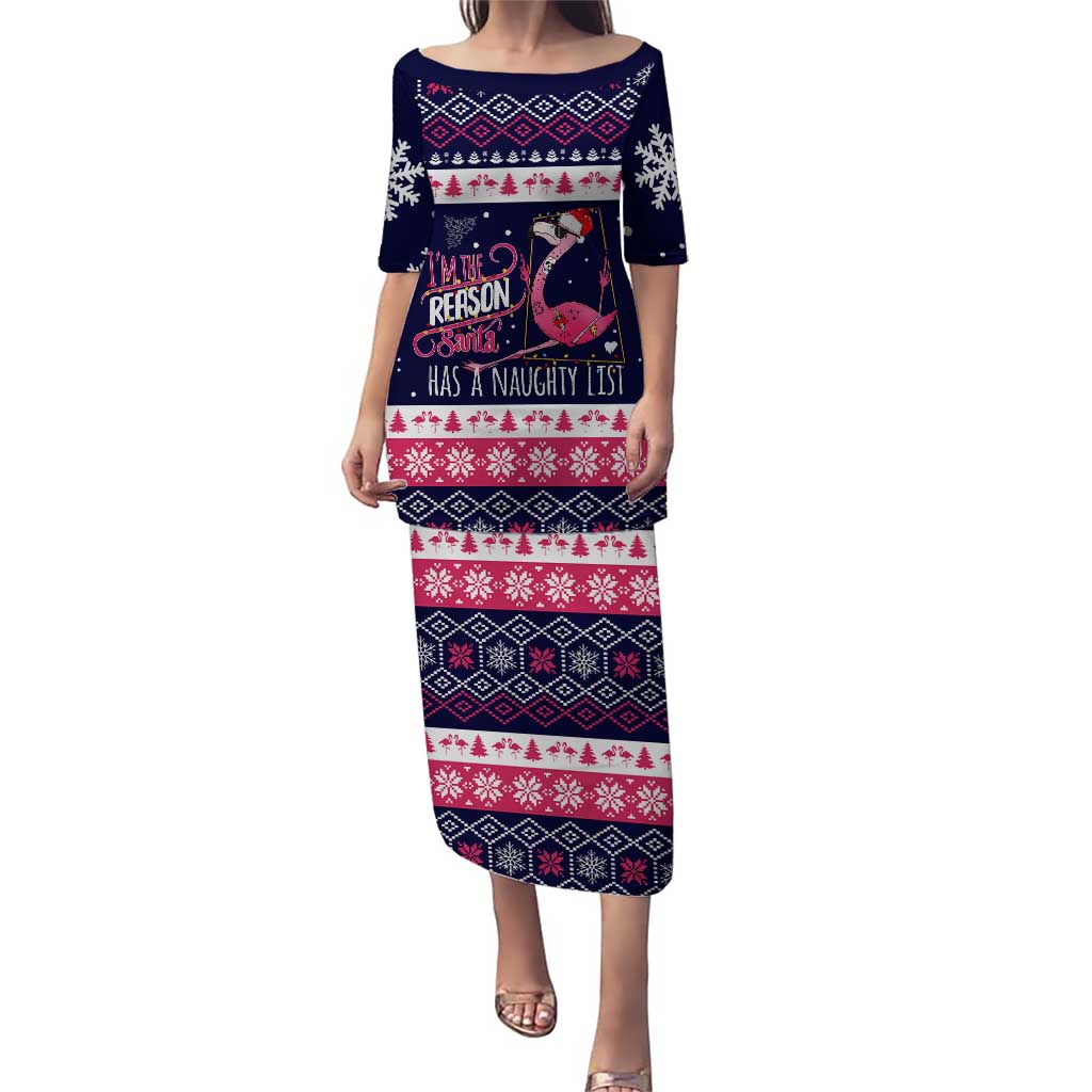 Flamingo I Am The Reason Santa Has A Naughty Christmas Puletasi Xmas Holiday Patterns - Wonder Print Shop