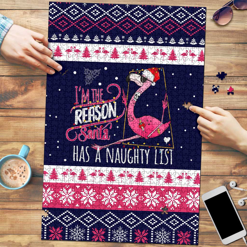 Flamingo I Am The Reason Santa Has A Naughty Christmas Puzzle Xmas Holiday Patterns - Wonder Print Shop