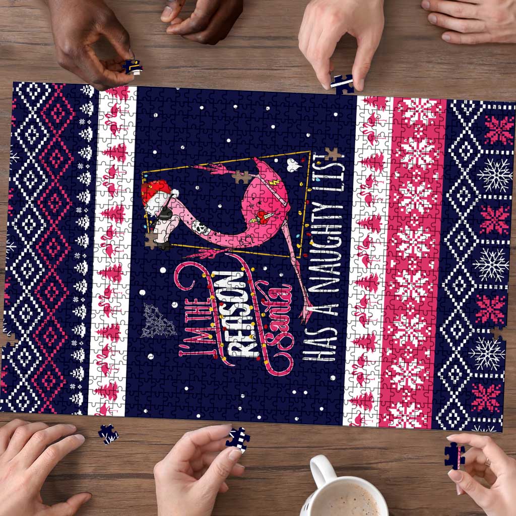 Flamingo I Am The Reason Santa Has A Naughty Christmas Puzzle Xmas Holiday Patterns - Wonder Print Shop