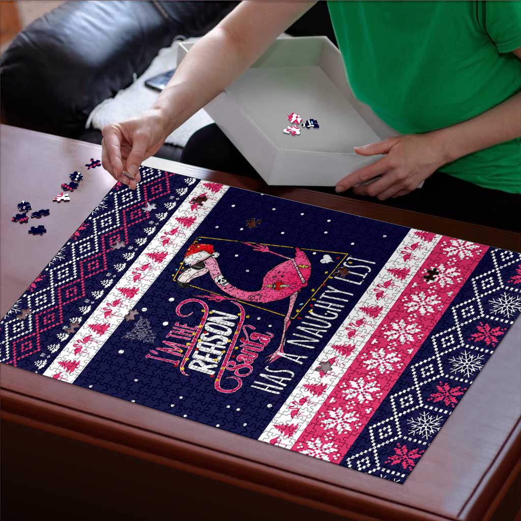 Flamingo I Am The Reason Santa Has A Naughty Christmas Puzzle Xmas Holiday Patterns - Wonder Print Shop