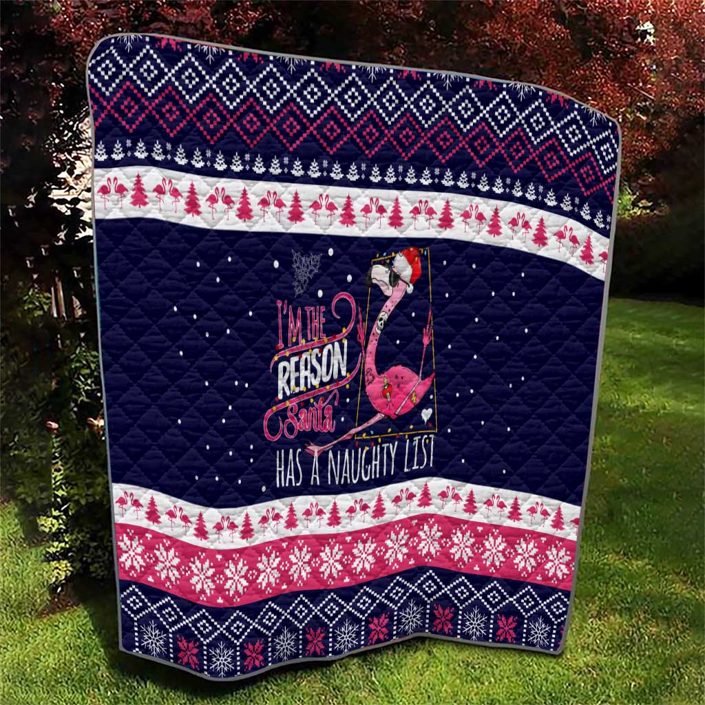 Flamingo I Am The Reason Santa Has A Naughty Christmas Quilt Xmas Holiday Patterns - Wonder Print Shop