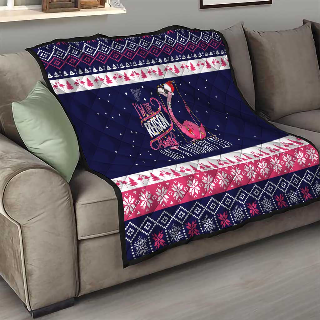 Flamingo I Am The Reason Santa Has A Naughty Christmas Quilt Xmas Holiday Patterns - Wonder Print Shop