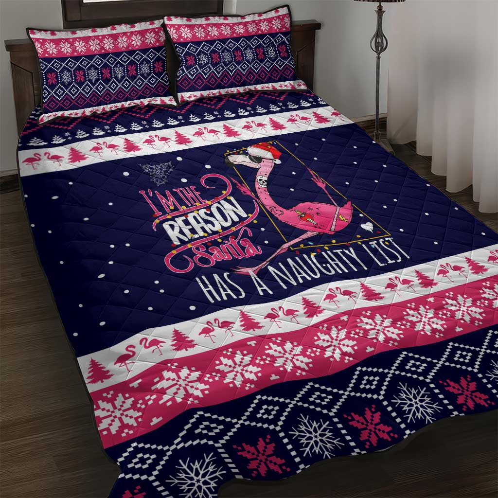 Flamingo I Am The Reason Santa Has A Naughty Christmas Quilt Bed Set Xmas Holiday Patterns - Wonder Print Shop