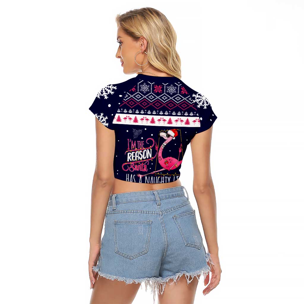 Flamingo I Am The Reason Santa Has A Naughty Christmas Raglan Cropped T Shirt Xmas Holiday Patterns - Wonder Print Shop