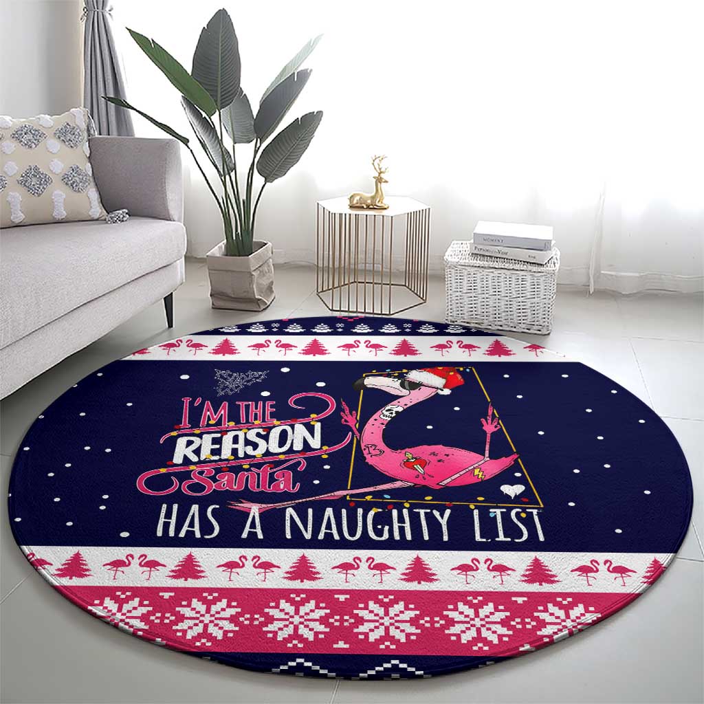 Flamingo I Am The Reason Santa Has A Naughty Christmas Round Carpet Xmas Holiday Patterns - Wonder Print Shop