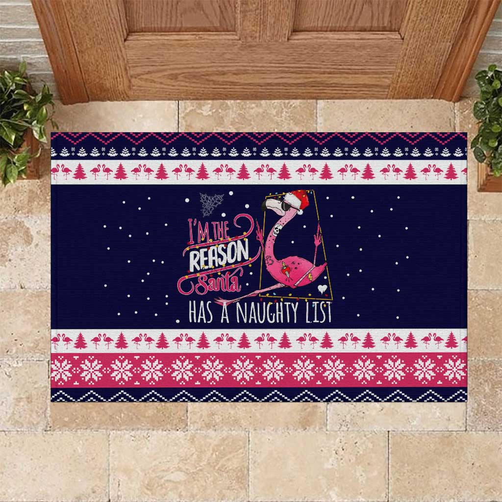 Flamingo I Am The Reason Santa Has A Naughty Christmas Rubber Doormat Xmas Holiday Patterns - Wonder Print Shop