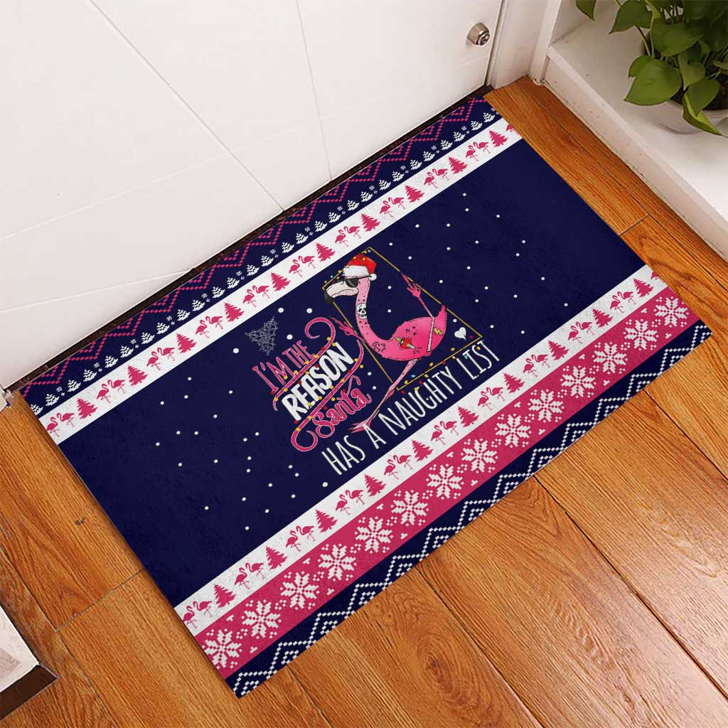 Flamingo I Am The Reason Santa Has A Naughty Christmas Rubber Doormat Xmas Holiday Patterns - Wonder Print Shop