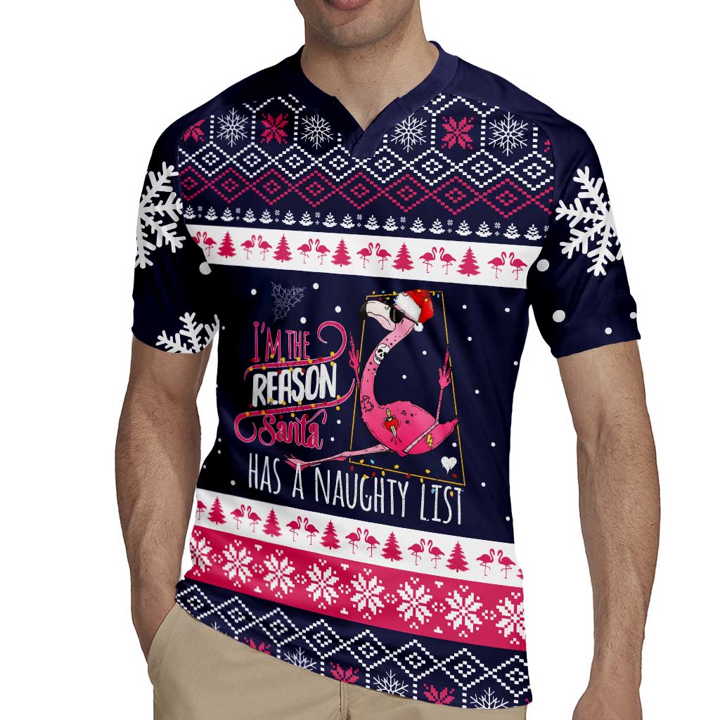 Flamingo I Am The Reason Santa Has A Naughty Christmas Rugby Jersey Xmas Holiday Patterns - Wonder Print Shop